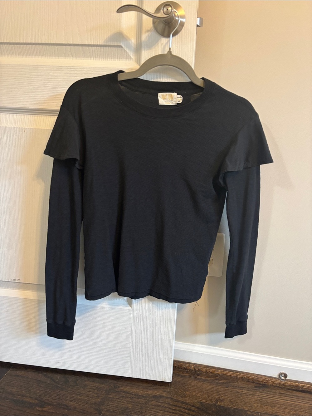 Nation Black Long Sleeve Ruffle Shoulder Top